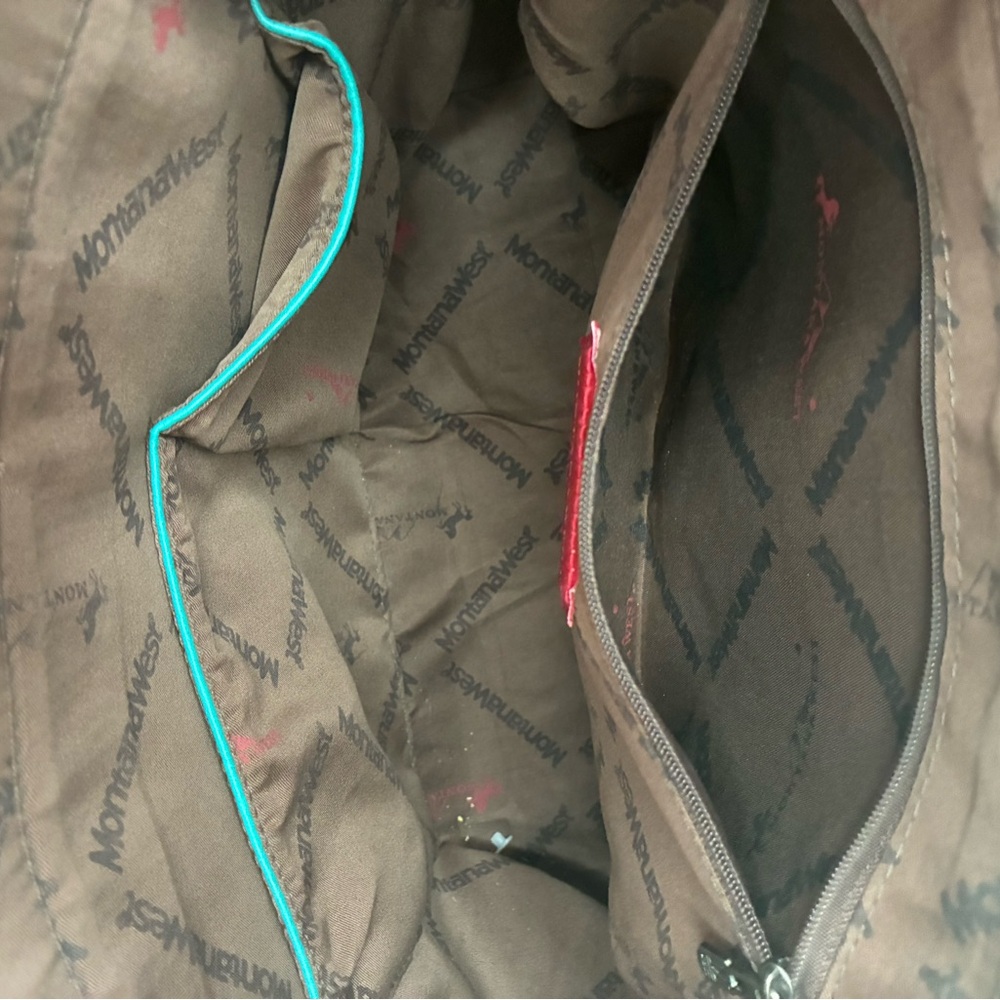 Montana West Turquoise Tote with Leopard Accent with concealed carry pocket - Picture 7 of 11
